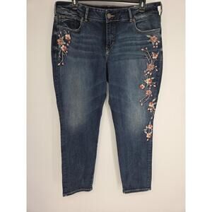 Silver Jeans Co. Elyse Skinny Jeans Denim Flowers Embroidered Pants Womens 18/29